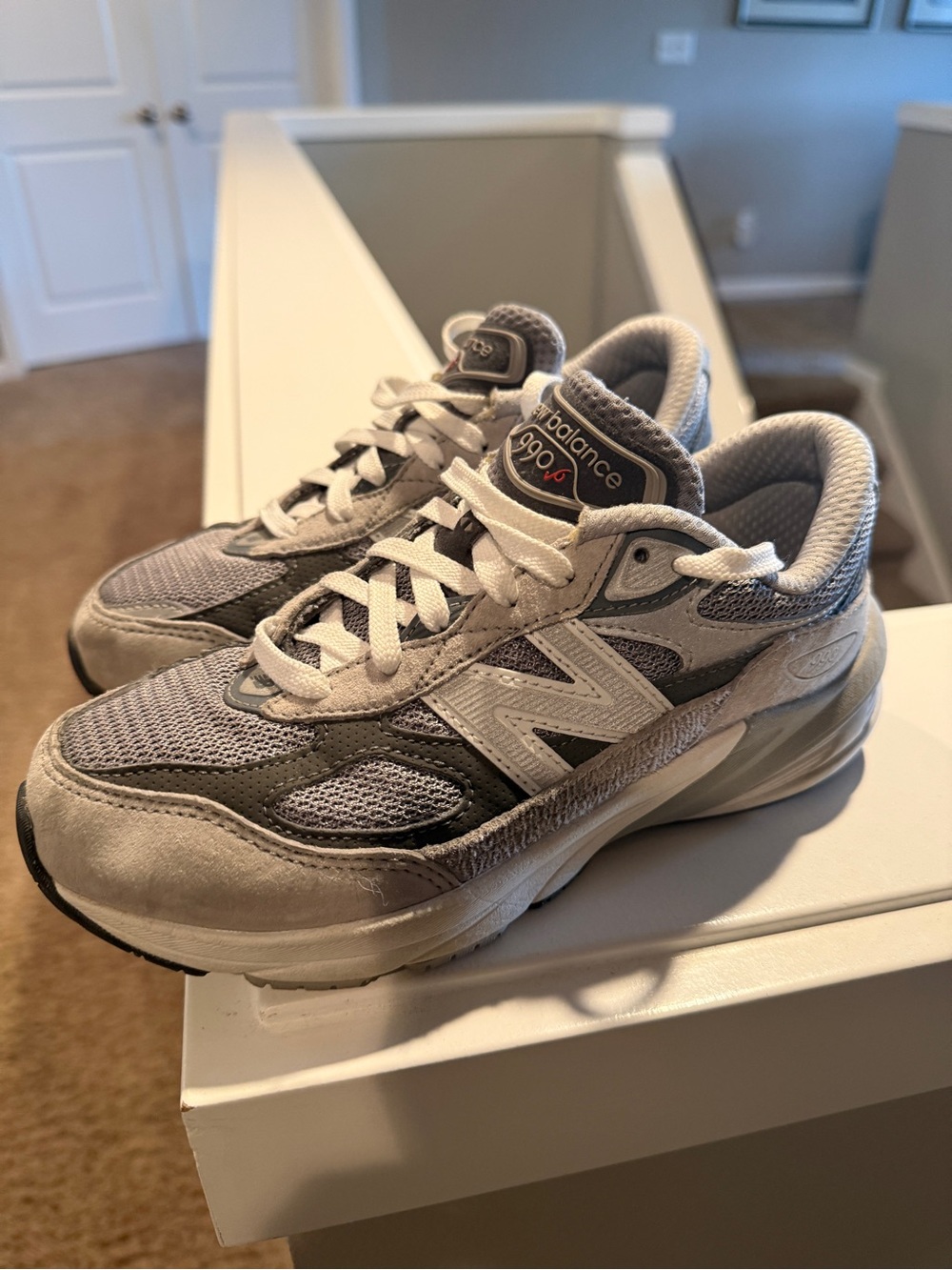 New Balance 990 Kids Grey Mesh & Suede Sneakers
